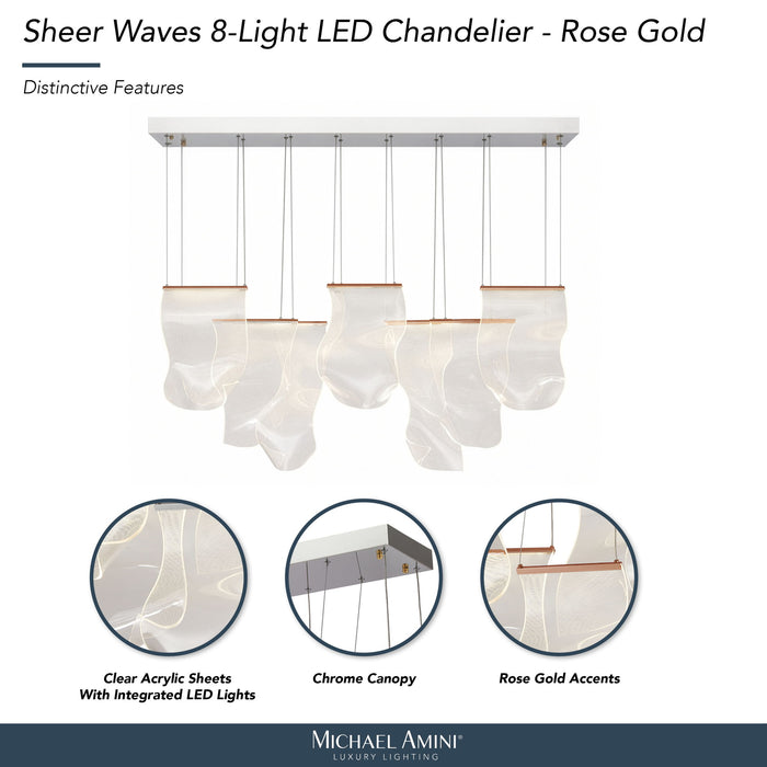 Michael Amini Lighting - Sheer Waves 8-Light Modern LED Chandelier - Chrome Michael Amini