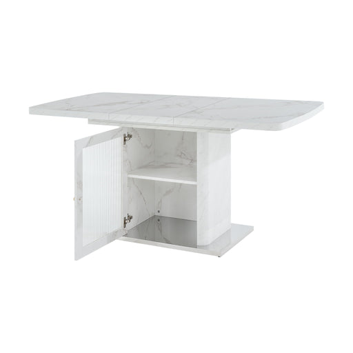 Modern Rectangle Dining Table With Stretchable Top, Storage Cabinet Home Essentials