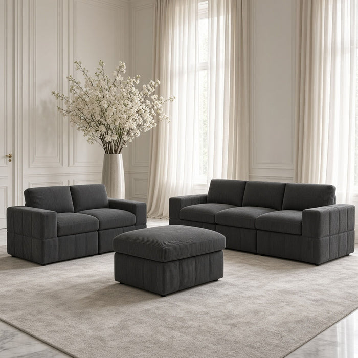 Oversized Modular Sectional Sofa Set With Loveseat & Ottoman, 6 Piece Living Room Furniture - Dark Gray Home Essentials