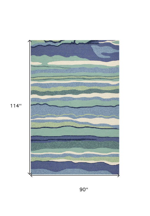 8' X 10' Hand Woven UV Treated Ocean Waves Indoor / Outdoor Area Rug - Ocean Blue