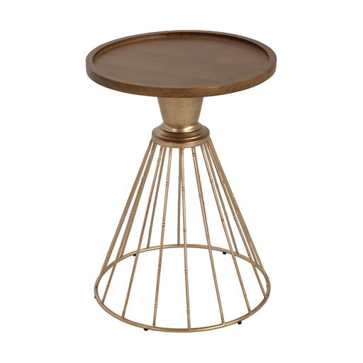 Hollow - Edge Retro Art Pine Side Table With Antique And Natural Color, Iron And Pine Construction - Antique Gold / Natural Noble House