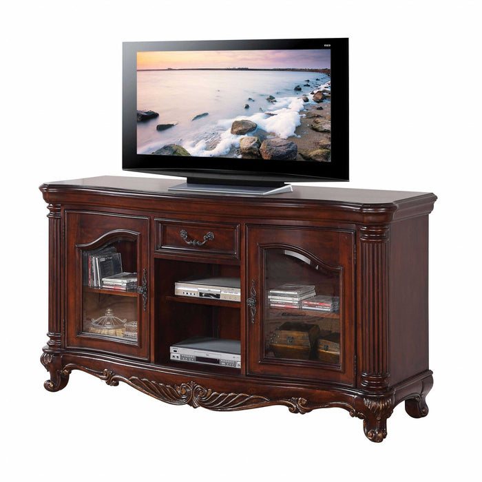 Cabinet Enclosed Storage TV Stand With Bookcase - Brown