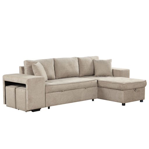Modern L-Shape 3 Seat Reversible Sectional Couch, Pull Out Sleeper Sofa With Storage Chaise And 2 Stools For Living Room Furniture Set Hearth and Haven