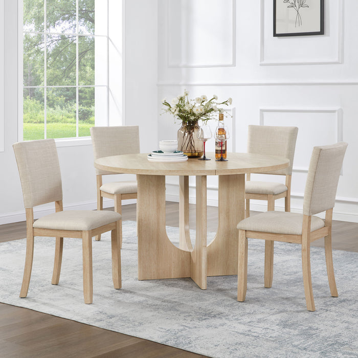 Round Dining Set With 4 Upholstered Dining Chairs Home Essentials
