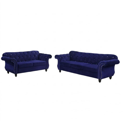 Upholstered Sofa Set With Crystal Tufted Seat And Nailhead Trim, 2 Piece Living Room Furniture - Indigo Home Essentials