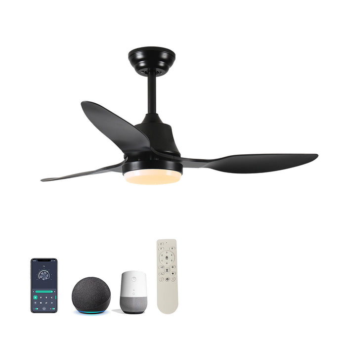 Ceiling Fan With Light, 3 Blades, Remote Control, 6 Speed Reversible DC Motor For Living Room - Black Daily Nest