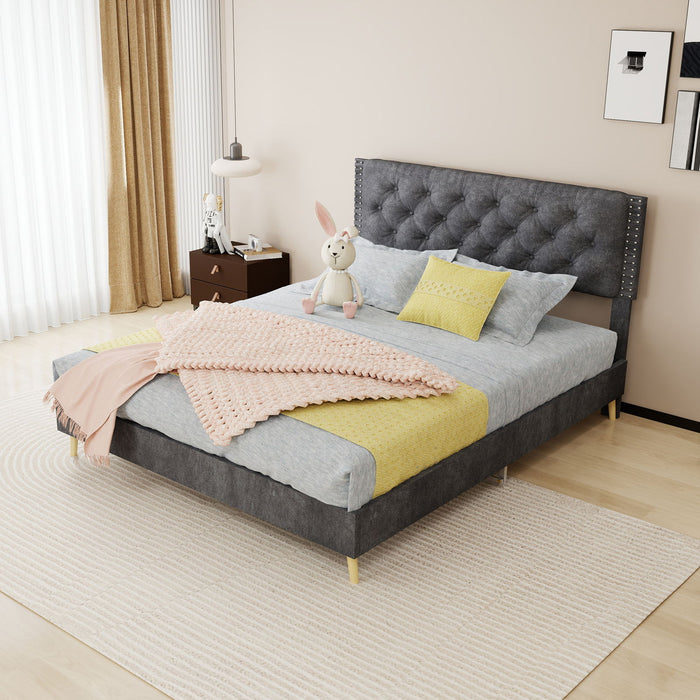 Upholstered Bed With Tufted Headboard Home Essentials