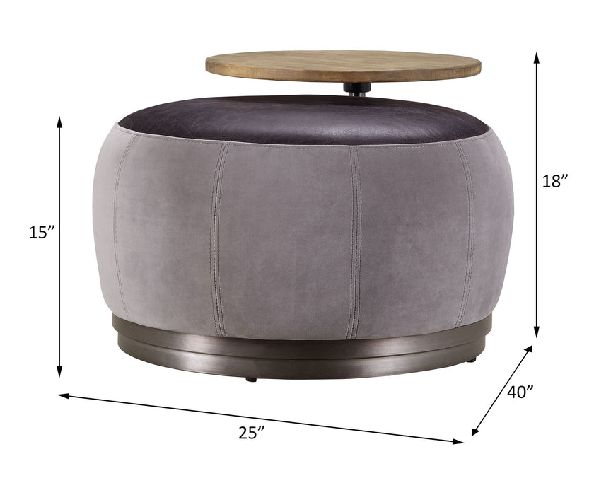Decapree - Ottoman - Antique Slate Top Grain Leather & Gray Velvet ACME
