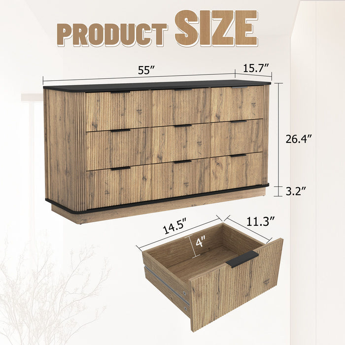 Modern 9 Drawer Cabinet With Metal Rounded Corners Multi Functional Storage - Black Home Essentials