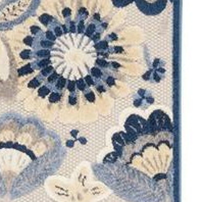 2' X 12' Floral Non Skid Indoor / Outdoor Runner Rug - Blue / Gray