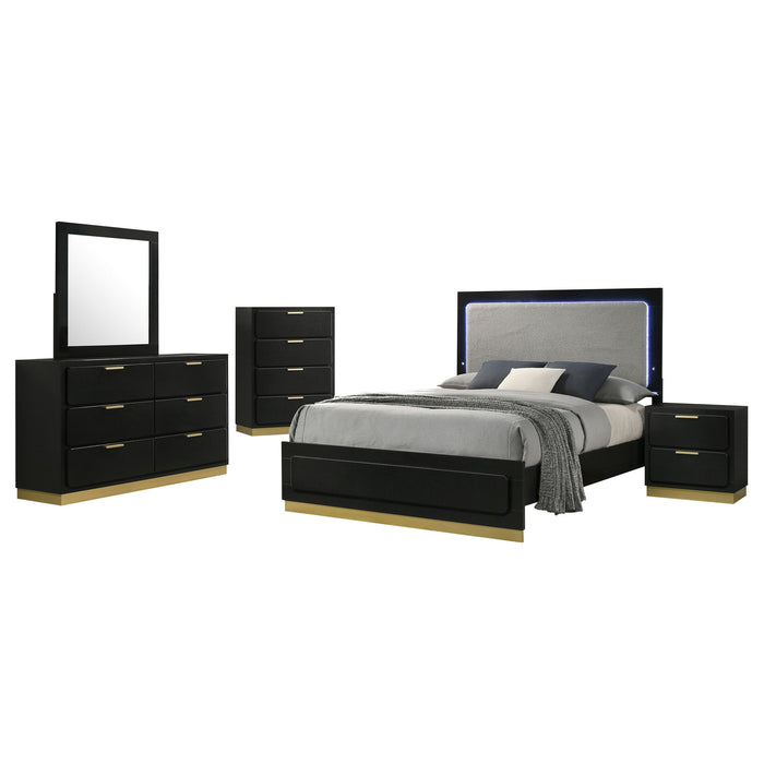 5 Piece California King Bedroom Set With Upholstered Headboard - Black Furniture Max