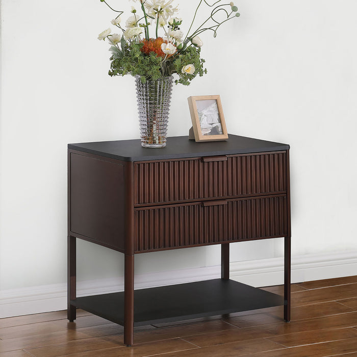 Tova - 2 Drawer Side Table With Shelf - Dark Brown Furniture Max