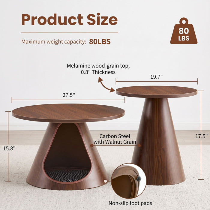 Nesting Coffee Table With Integrated Cat Cave Bed (Set of 2) - Walnut Home Essentials