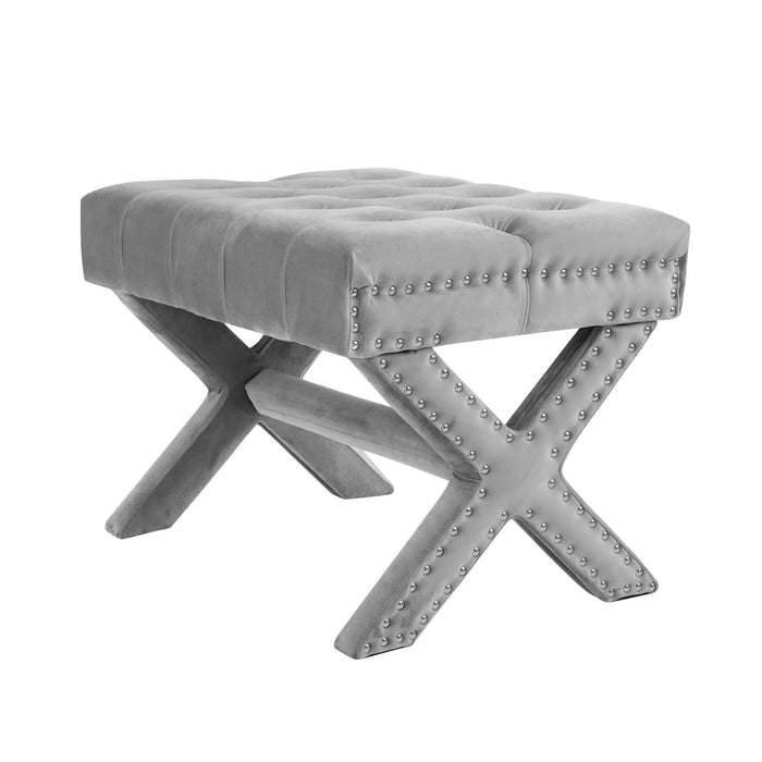 Velvet Tufted Ottoman - Light Gray