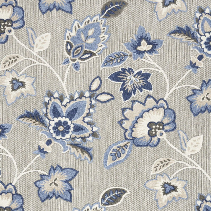 5' X 8' Floral Stain Resistant Non Skid Area Rug - Blue / Gray