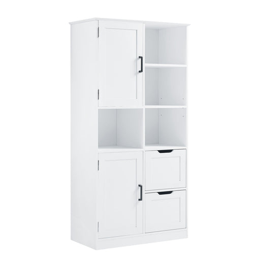 Freestanding Bathroom Storage Cabinet With Doors And Drawers, Adjustable Shelf, Open Shelves - White Hearth and Haven
