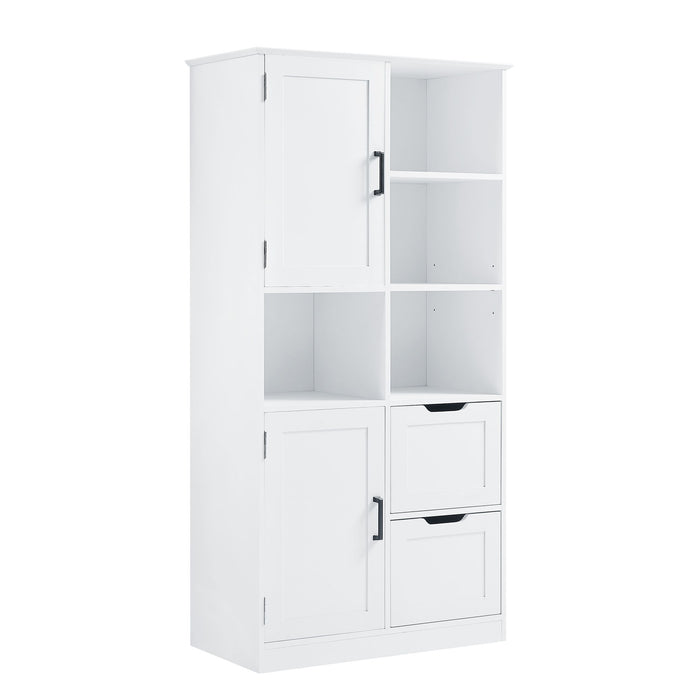 Freestanding Bathroom Storage Cabinet With Doors And Drawers, Adjustable Shelf, Open Shelves - White Hearth and Haven