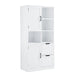 Freestanding Bathroom Storage Cabinet With Doors And Drawers, Adjustable Shelf, Open Shelves - White Hearth and Haven