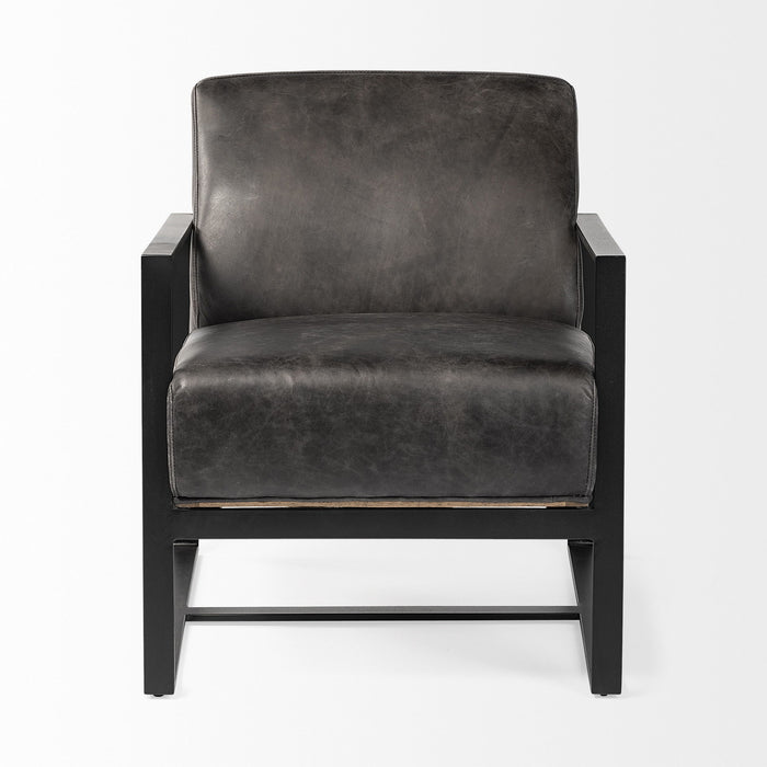 Genuine Leather Distressed Arm Chair - Black