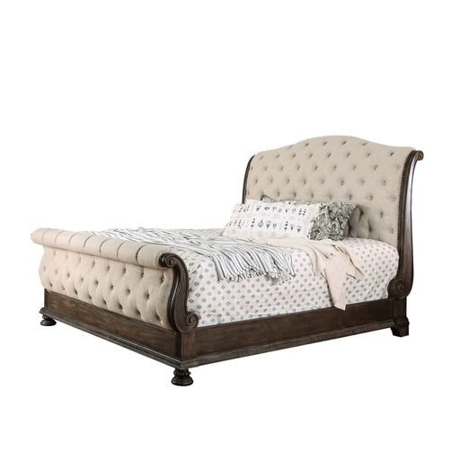 Sleigh Bed With Button Tufted Fabric Headboard And Footboard Home Essentials