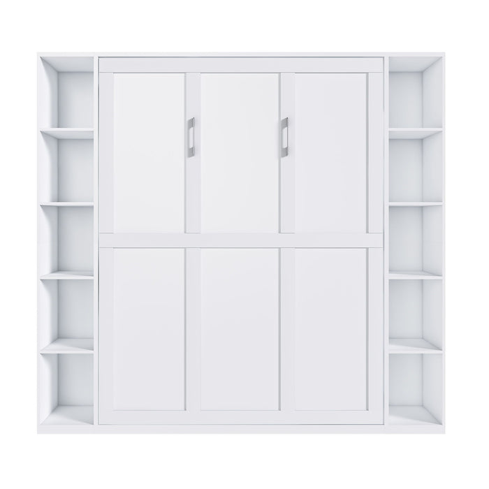 Queen Murphy Bed With Storage Cabinet, Foldable Wall Bed For Bedrooms - White Home Essentials