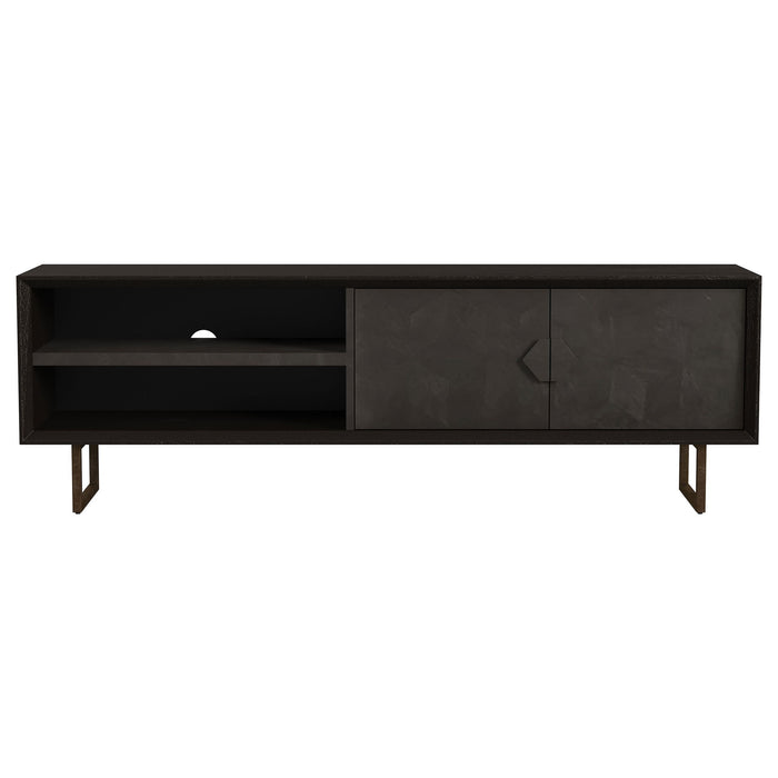Manaya - 2 Door Stand With Open Shelving And Hidden Storage - Charcoal Black Furniture Max