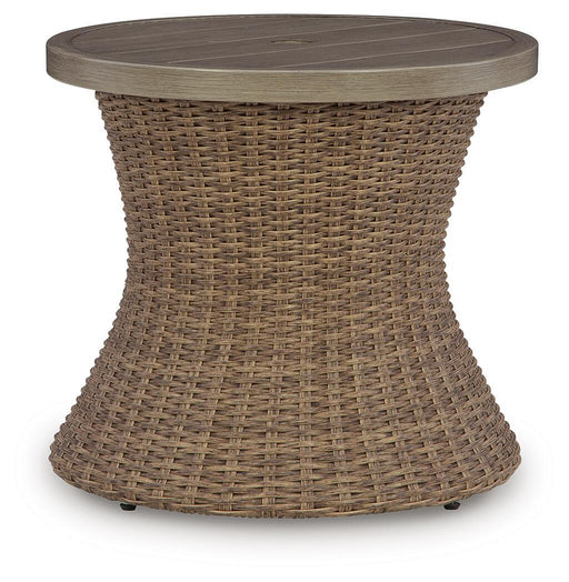 Laguna Heights - Round End Table With Umbrella Option - Beige Signature Design by Ashley®