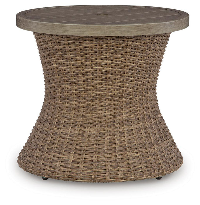 Laguna Heights - Round End Table With Umbrella Option - Beige Signature Design by Ashley®