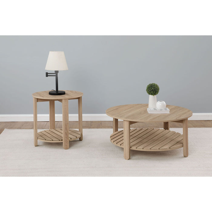Brookson - Round 2 Piece Coffee And End Table Set - Natural Furniture Max