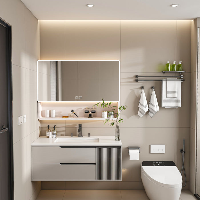 Aluminium Medicine Cabinet Mirror, With 3 Colors LED Light And Defogging Function - Khaki