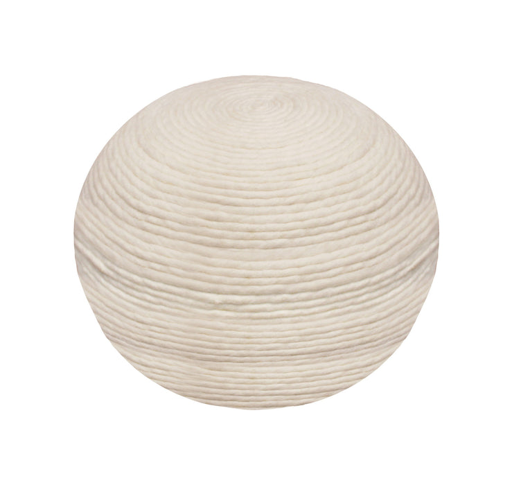 Wool Round Ribbed Pouf Ottoman - Ivory