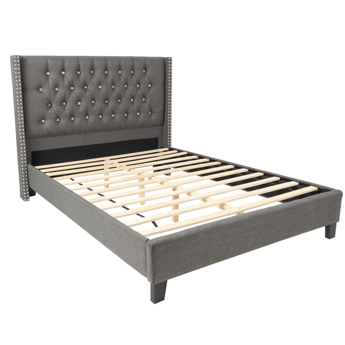 Contemporary Style Bed With Diamond Tufted Headboard Home Essentials
