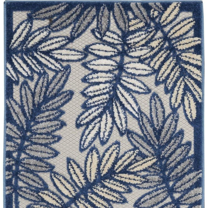 2' X 8' Floral Non Skid Indoor / Outdoor Runner Rug - Ivory / Navy