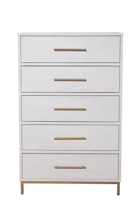 Solid Wood, Five Drawer Chest - White