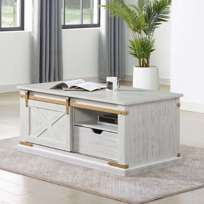 Coffee Table With Storage Drawer And Open Shelves - Antique White / Gold Home Essentials