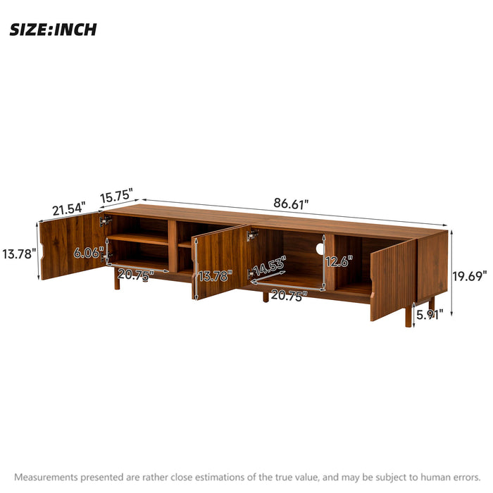 TV Stand With Legs, Media Console, 4 Cabinets For Living Room - Natural Wood Hearth and Haven