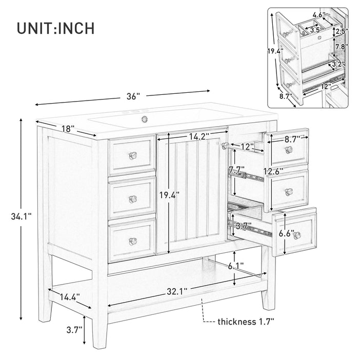 36" Bathroom Vanity & Sink, 2 Cabinet And 3 Drawers - Black Hearth and Haven