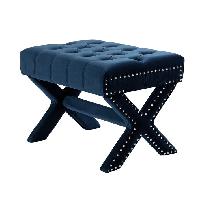 Velvet Tufted Ottoman - Navy Blue