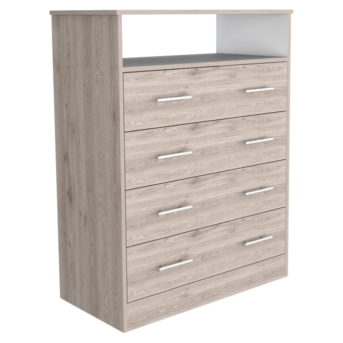 Four Drawer Standard Chest With Open Shelf - Light Gray