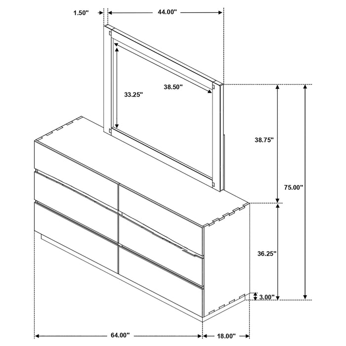 Beverly - 6 Drawer Dresser With Mirror - Walnut Furniture Max