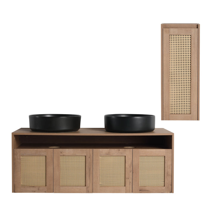 Bathroom Vanity With Art Sink And Side Cabinet, Float Mounting Design Home Essentials