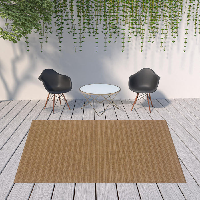 8' X 11' Striped Stain Resistant Indoor / Outdoor Area Rug - Tan