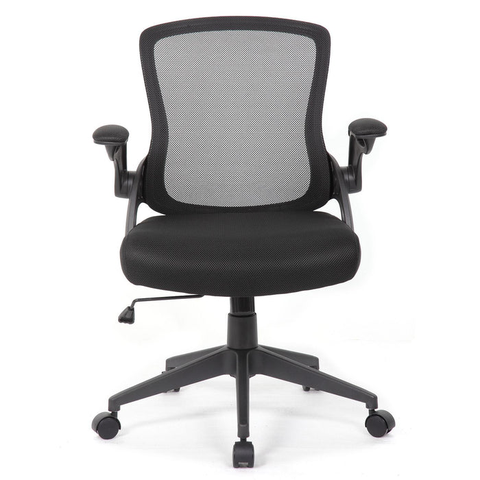 Office Chair With Mid Back Design, Adjustable Height And Foldable Armrests - Black Home Essentials