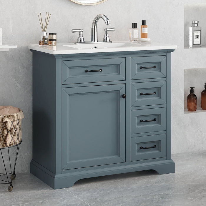 36" Bathroom Vanity With Sink, 2 Tip-Out Drawers, Soft Close Hinges Noble House