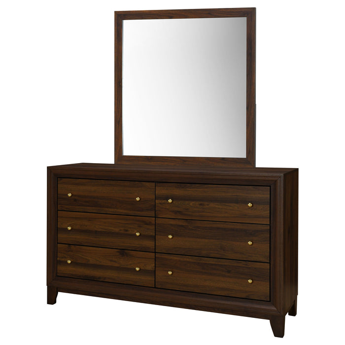 Anza - 6 Drawer Dresser With Mirro - Walnut Furniture Max
