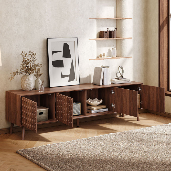 70" TV Stand For TVs Up To 80", Soft Closing Hinges And Cable Management - Walnut Hearth and Haven