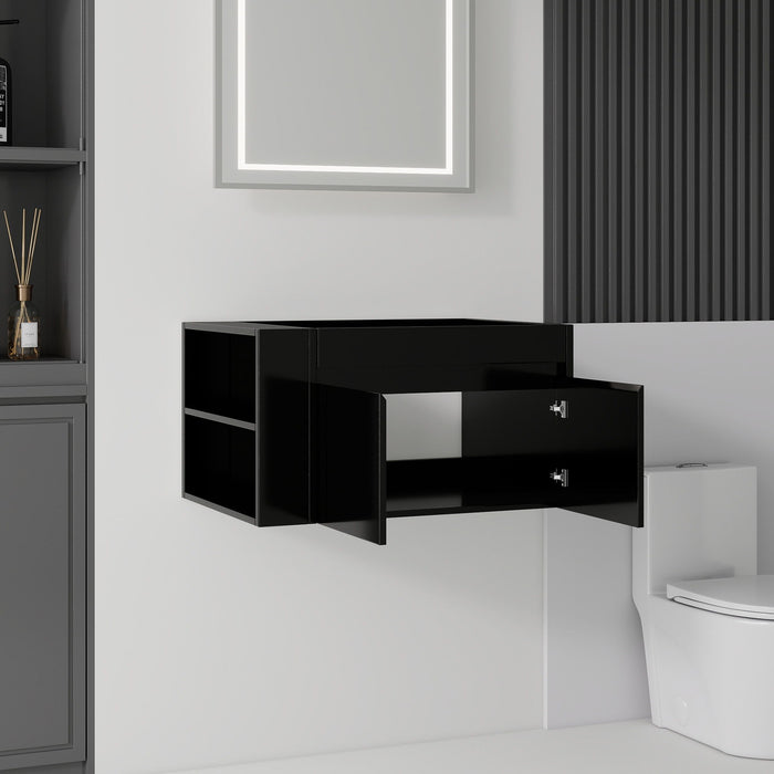 Floating Bathroom Vanity Cabinet, Soft Close Double Drawers, Open Side Storage, Wall Mounted, Cabinet Only Home Essentials