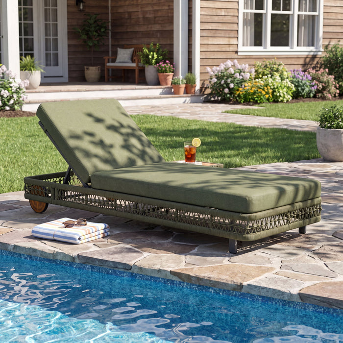 Outdoor Chaise Lounge With Wheels, 5 Position Adjustable Backrest Noble House