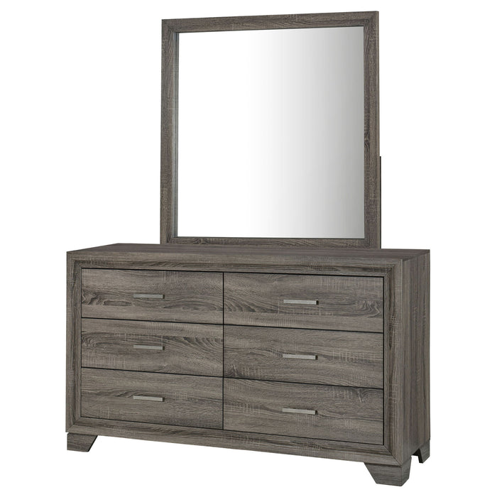 Funston - 6 Drawer Dresser With Mirror - Brown Oak Furniture Max