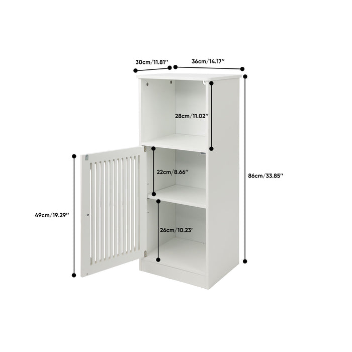 Louvered Door Bathroom Low Cabinet With Multi Layer Storage - White Home Essentials